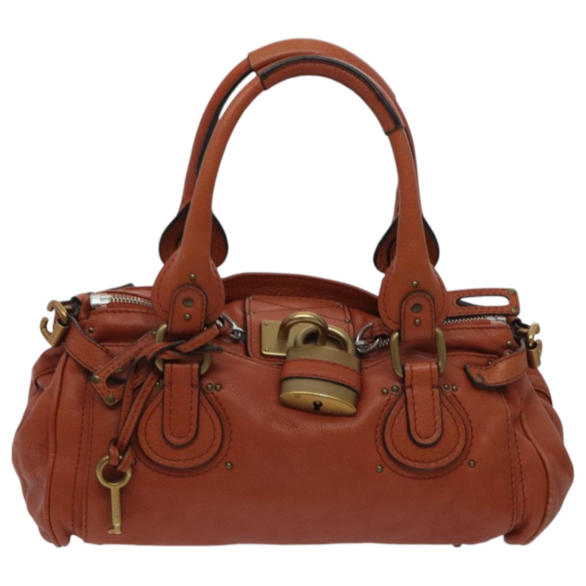 Chloe Paddington Hand Bag Leather Orange Gold Auth am7090