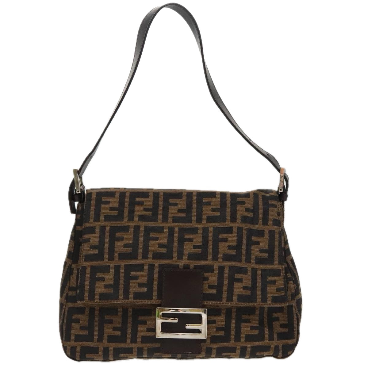 FENDI Zucca Canvas Mamma Baguette Shoulder Bag Black Brown Silver Auth am7091A - 0