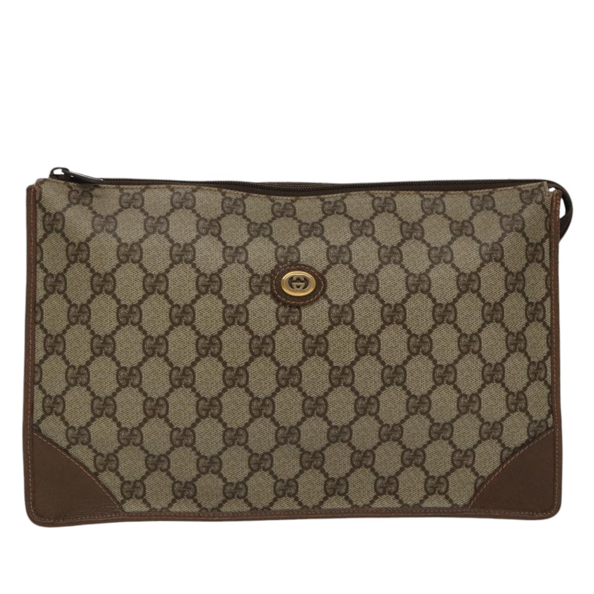 GUCCI GG Supreme Clutch Bag PVC Leather Beige 97 01 029 Auth am7096 - 0