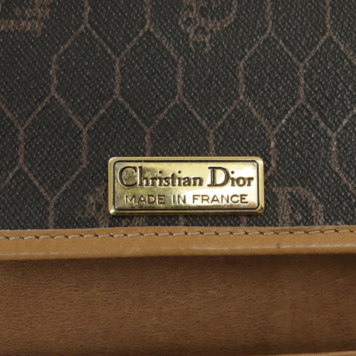 Christian Dior Honeycomb Canvas Chain Shoulder Bag PVC Gold Black Auth am7100