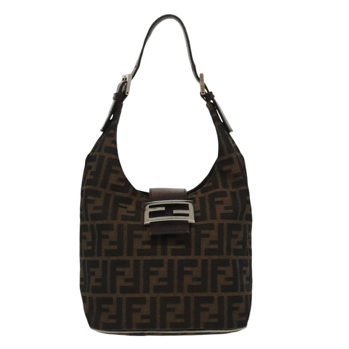 FENDI Zucca Canvas Mamma Baguette Hand Bag Brown Black Silver Auth am7106