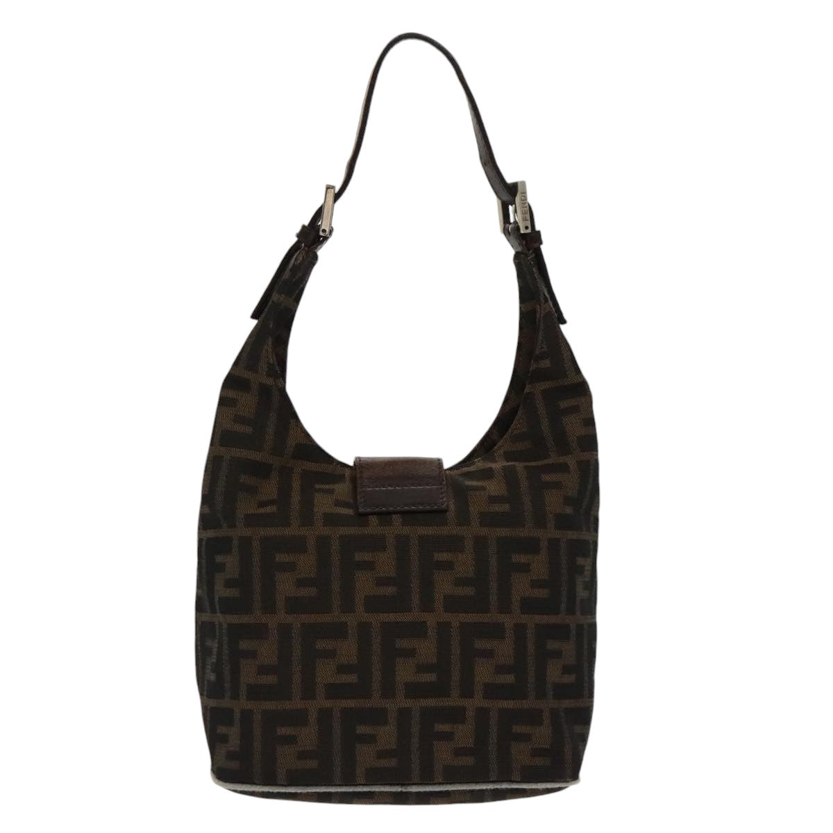 FENDI Zucca Canvas Mamma Baguette Hand Bag Brown Black Silver Auth am7106 - 0