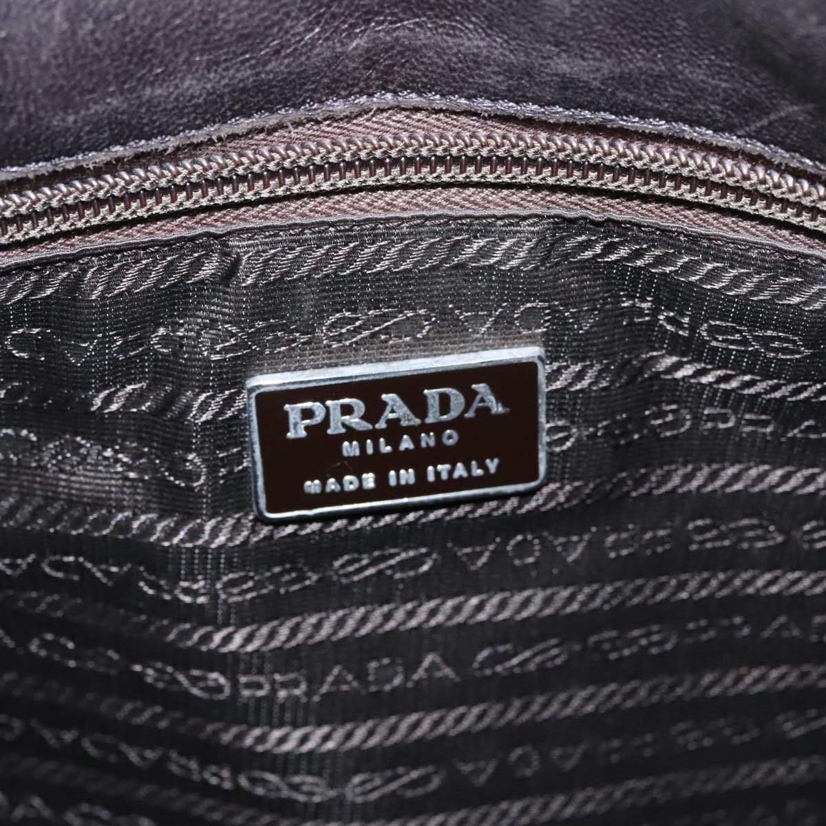 PRADA Shoulder Bag Nylon Leather Khaki Dark Brown Silver Auth am7108