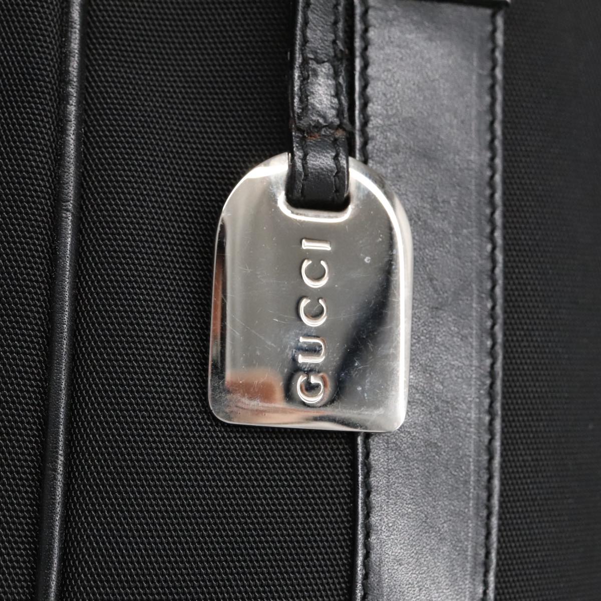 GUCCI Tote Bag Nylon Leather Black Silver 002 1705 0405 Auth am7109