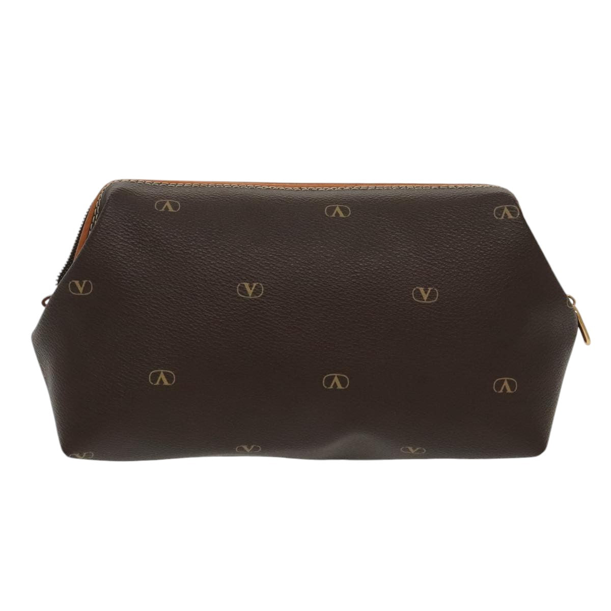 VALENTINO Pouch PVC Leather Brown Gold Auth am7110 - 0