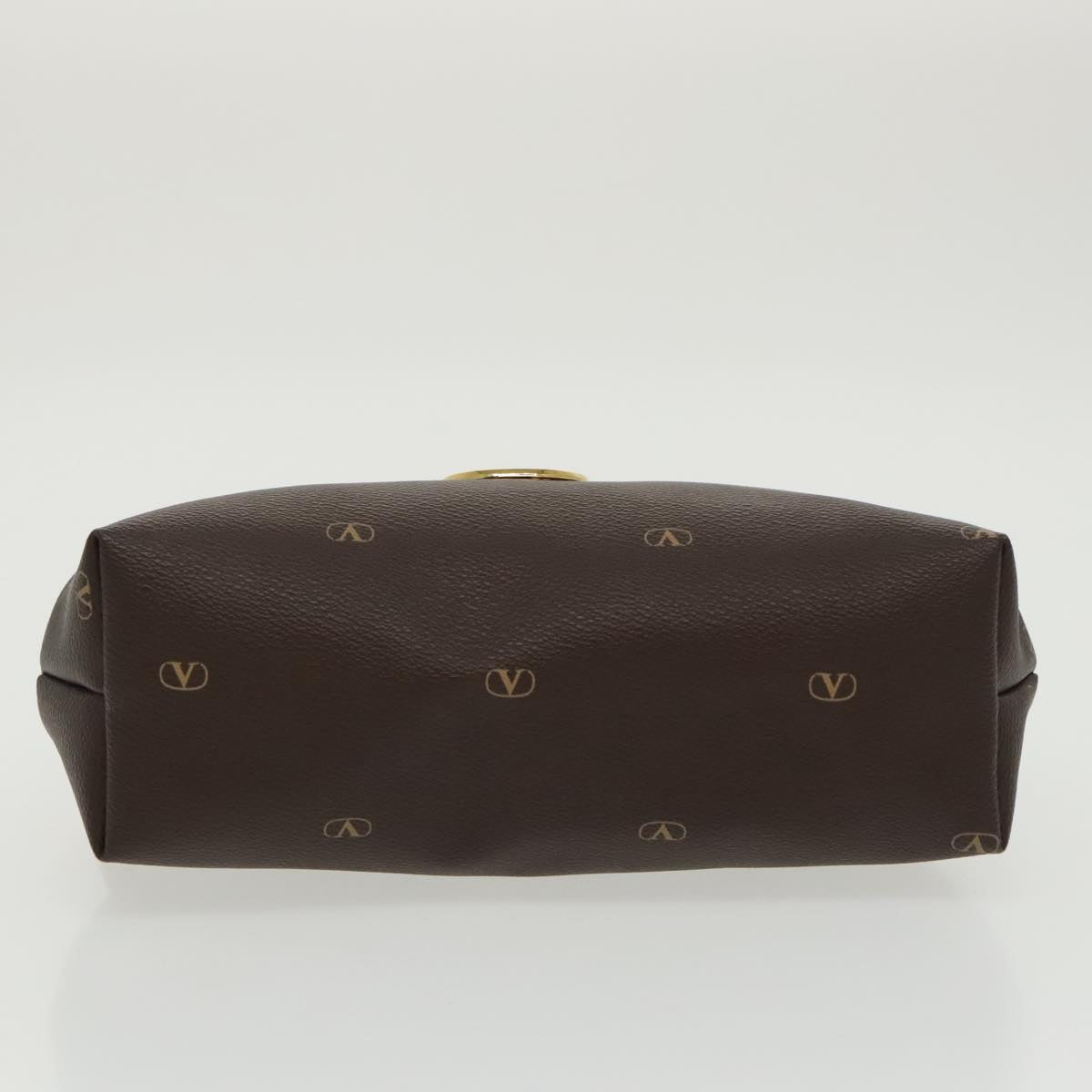 VALENTINO Pouch PVC Leather Brown Gold Auth am7110