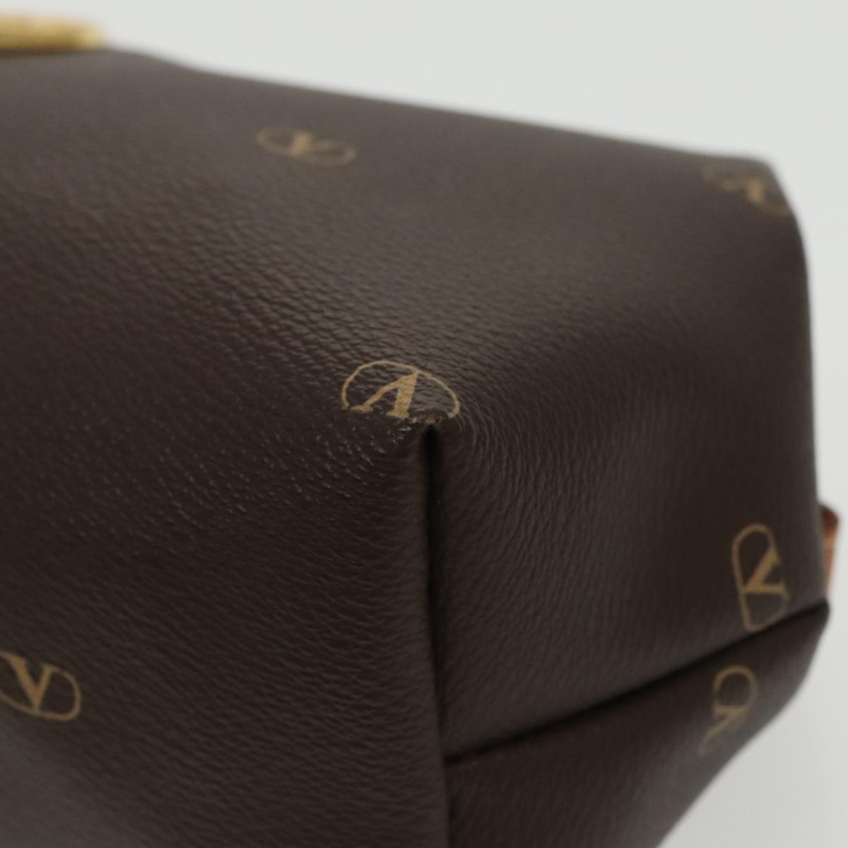 VALENTINO Pouch PVC Leather Brown Gold Auth am7110