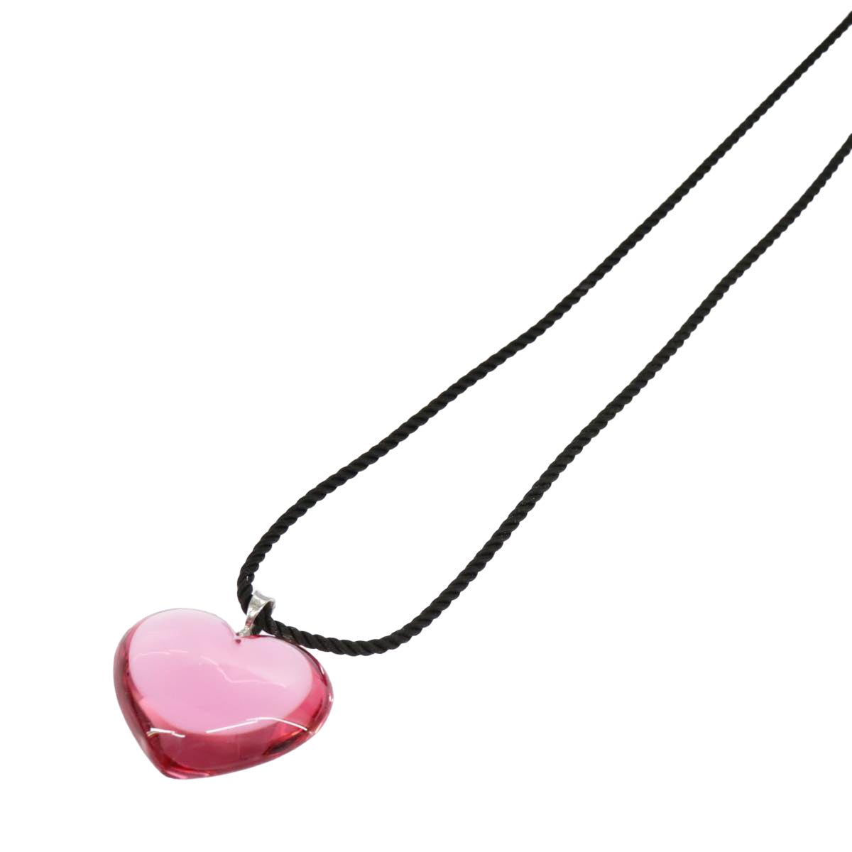 Baccarat Heart Necklace Crystal glass Pink Auth am7117 - 0