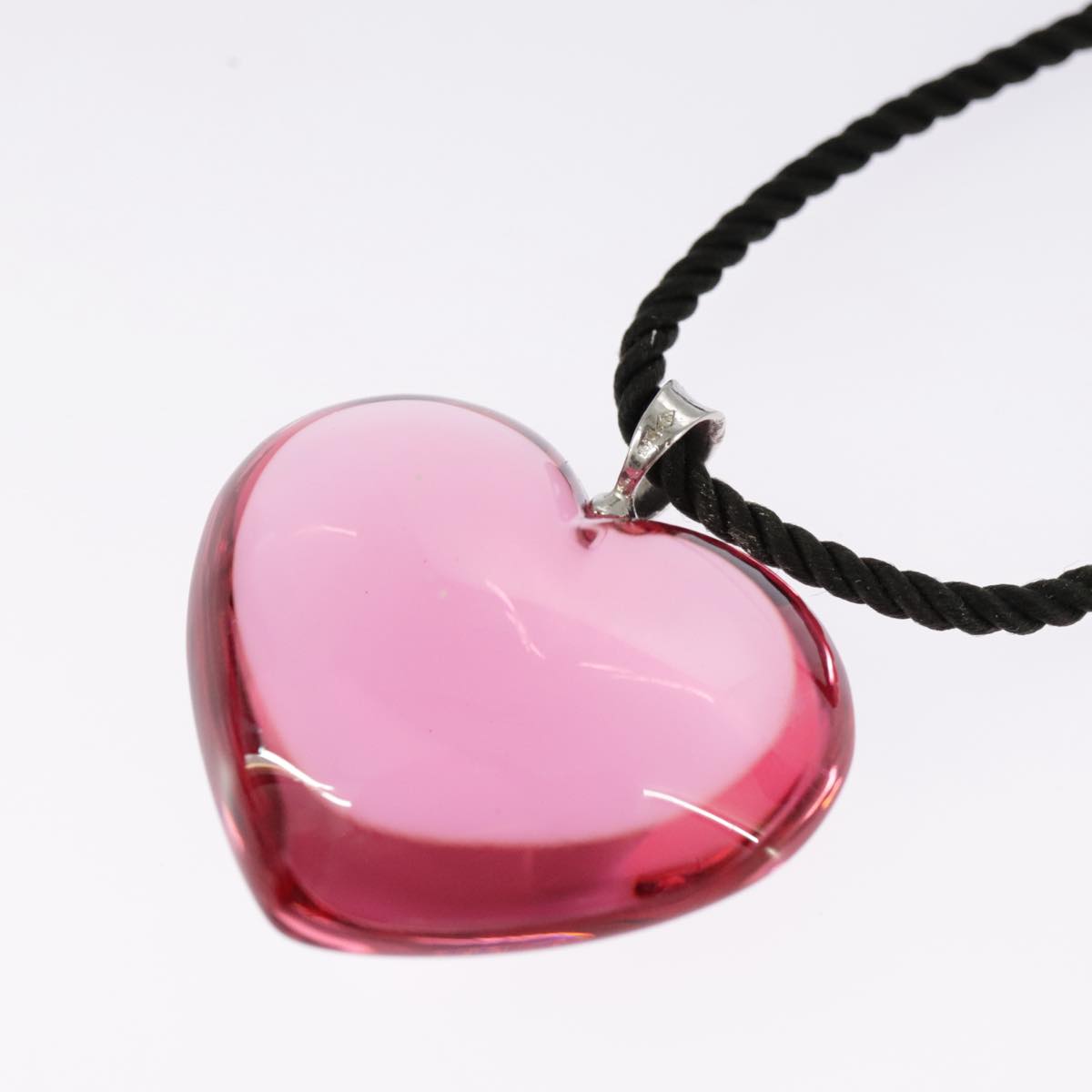 Baccarat Heart Necklace Crystal glass Pink Auth am7117