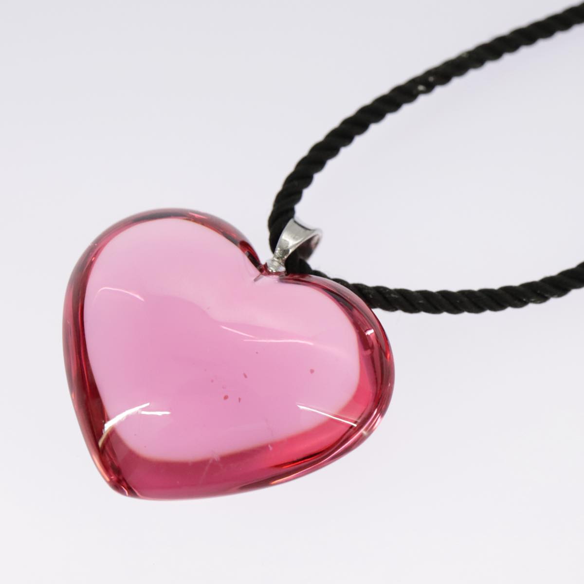 Baccarat Heart Necklace Crystal glass Pink Auth am7117