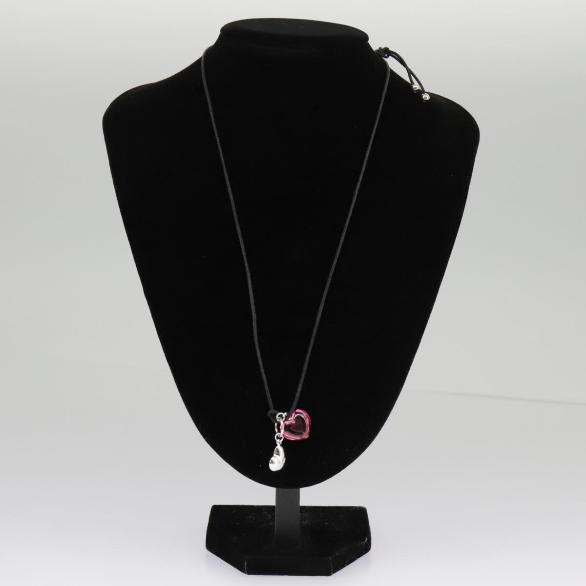 Baccarat Heart Necklace Crystal glass Ag925 Pink Auth am7118