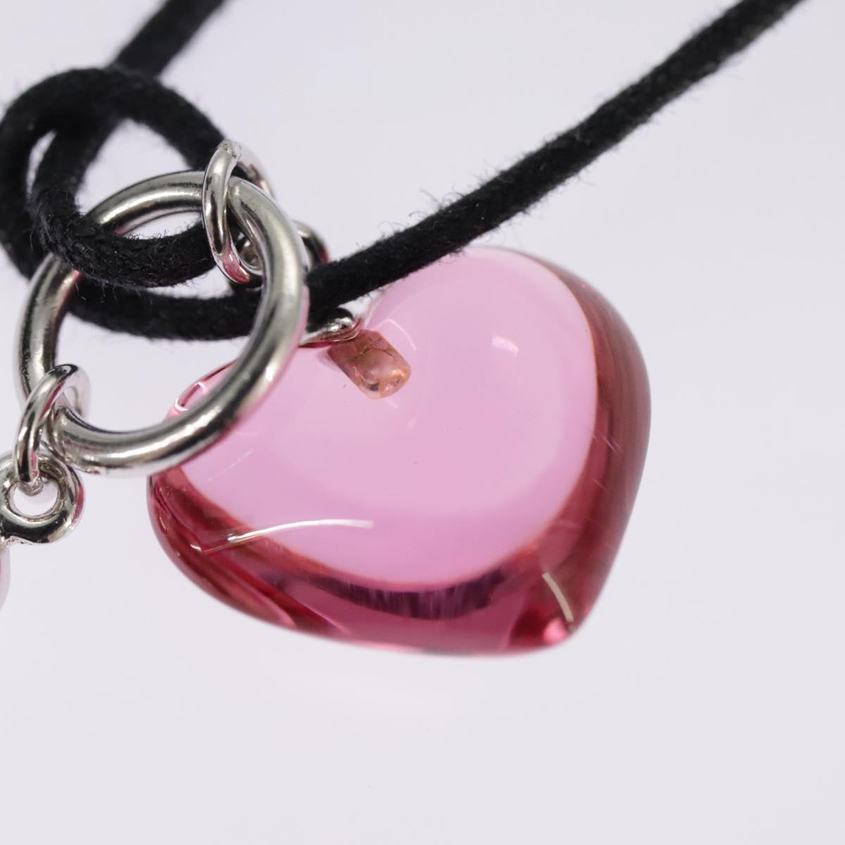 Baccarat Heart Necklace Crystal glass Ag925 Pink Auth am7118