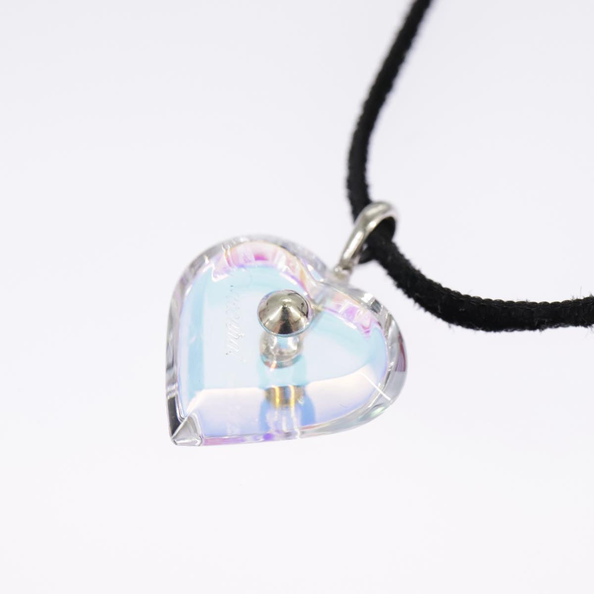 Baccarat Heart Necklace Crystal glass Blue Auth am7120