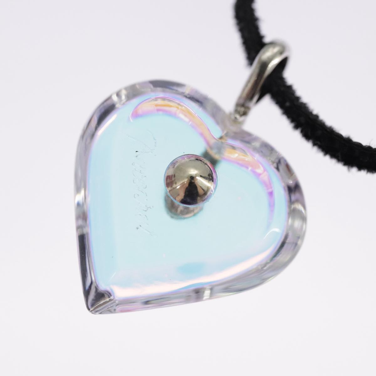 Baccarat Heart Necklace Crystal glass Blue Auth am7120