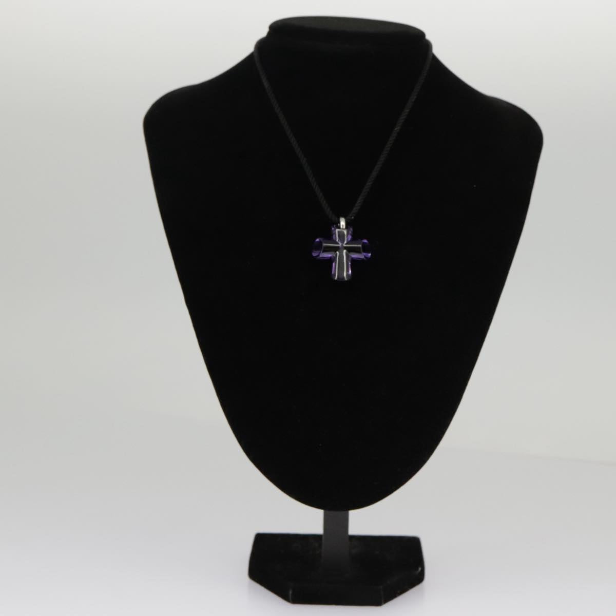 Baccarat Cross Necklace Crystal glass Purple Auth am7121