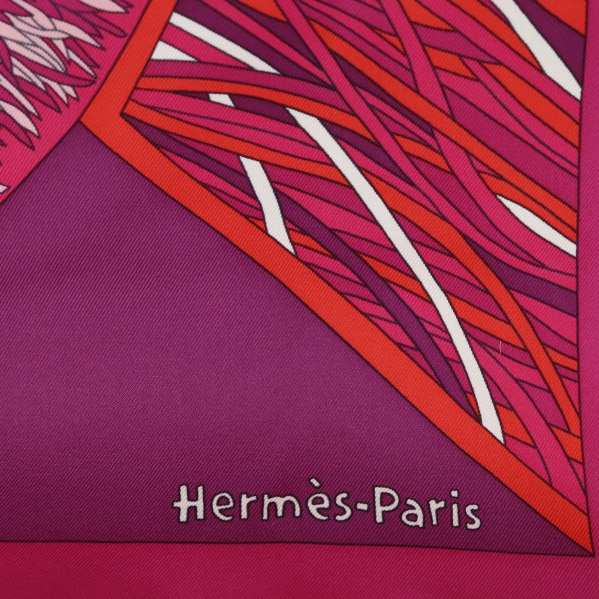 HERMES Carre 90 Scarf ""A TRAVERS CHAMPS"" Silk Red Auth am7125