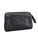 CHANEL COCO Mark Pouch Caviar Skin Black Gold CC Auth am7126-1
