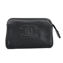 CHANEL COCO Mark Pouch Caviar Skin Black Gold CC Auth am7126-13