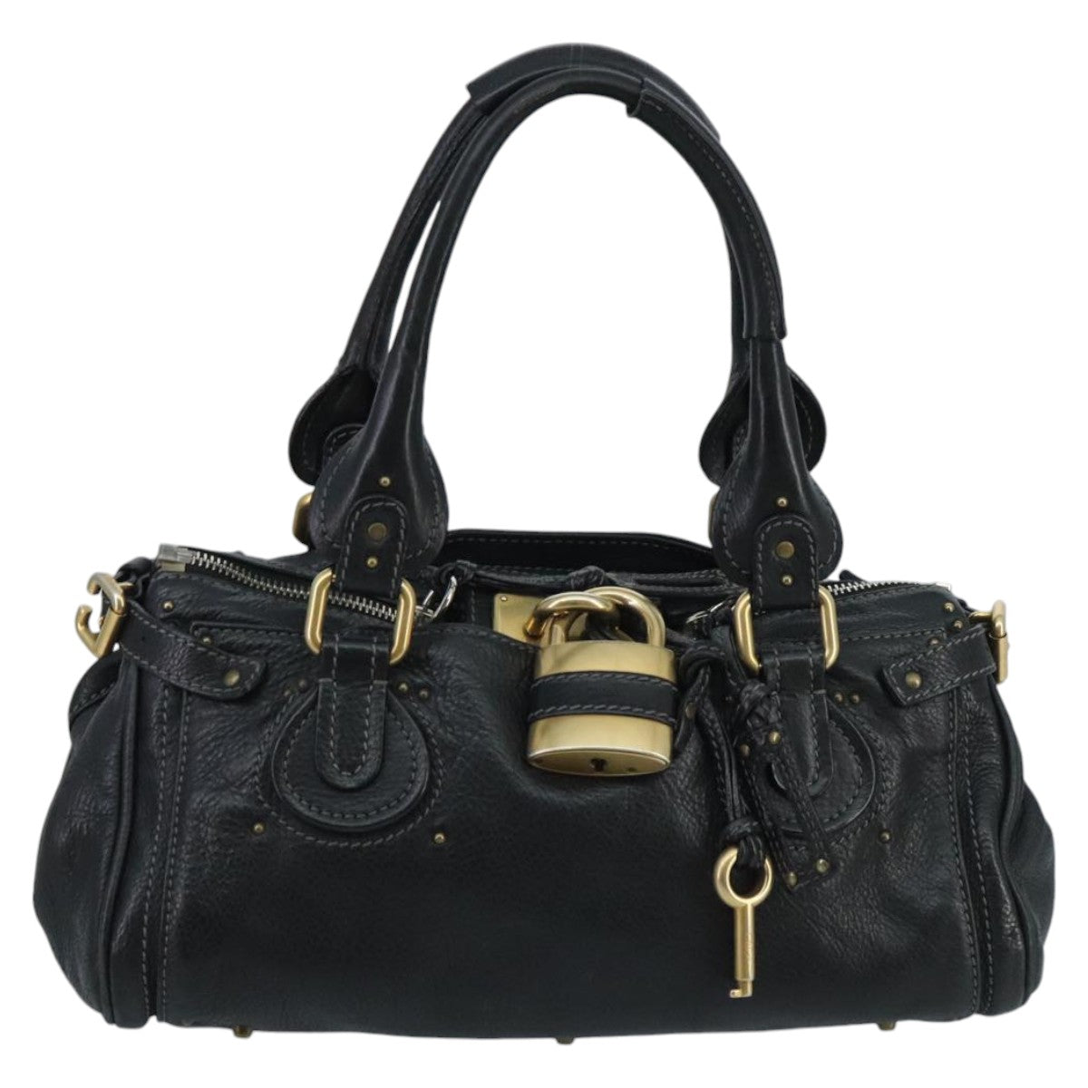 Chloe Paddington Hand Bag Leather Black Gold Silver Auth am7141 - 0