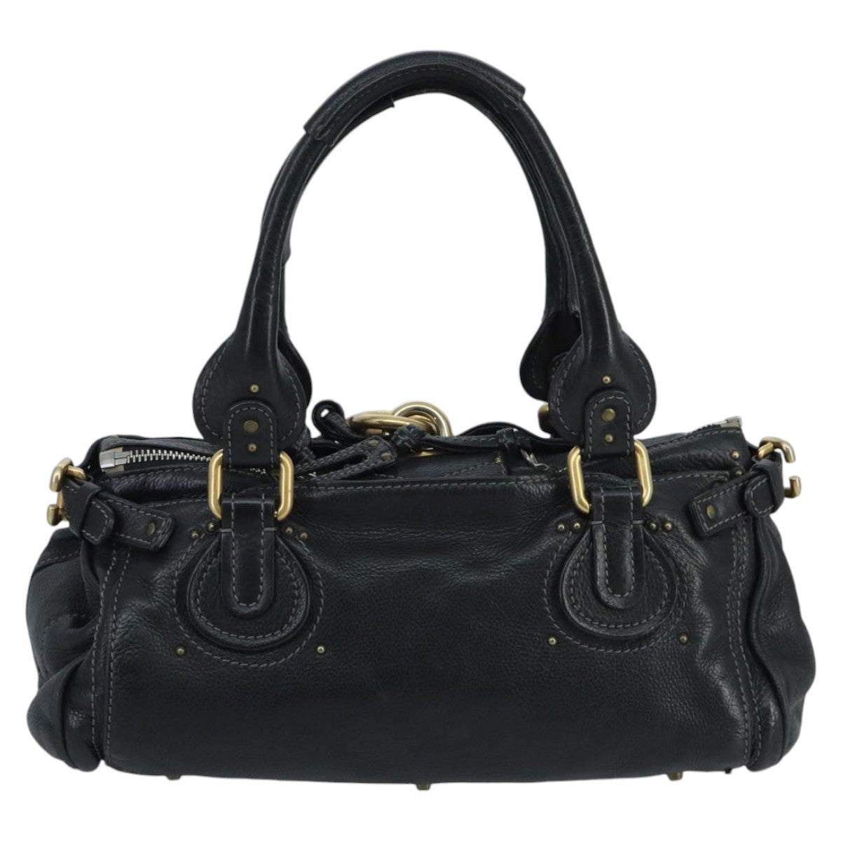 Chloe Paddington Hand Bag Leather Black Gold Silver Auth am7141