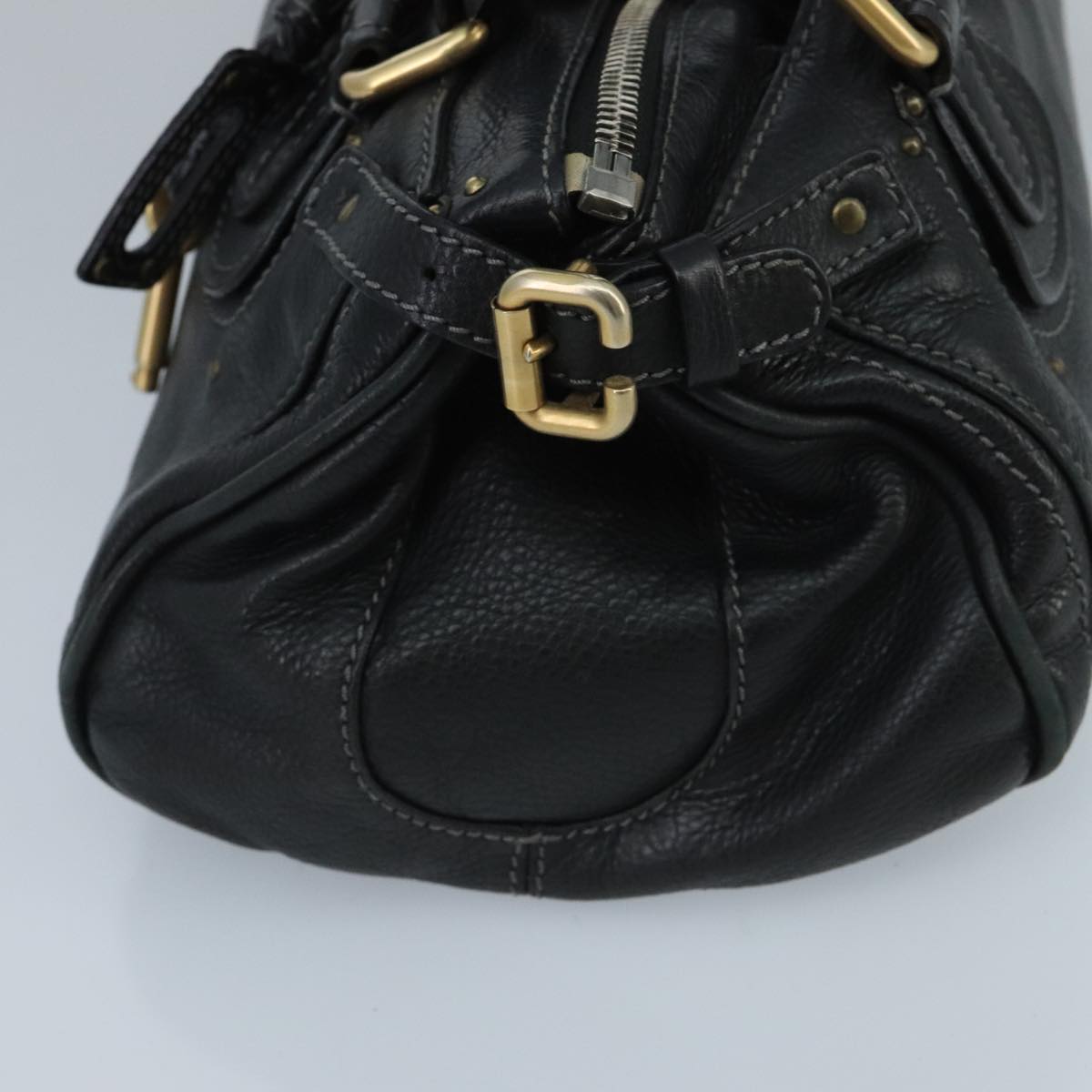 Chloe Paddington Hand Bag Leather Black Gold Silver Auth am7141