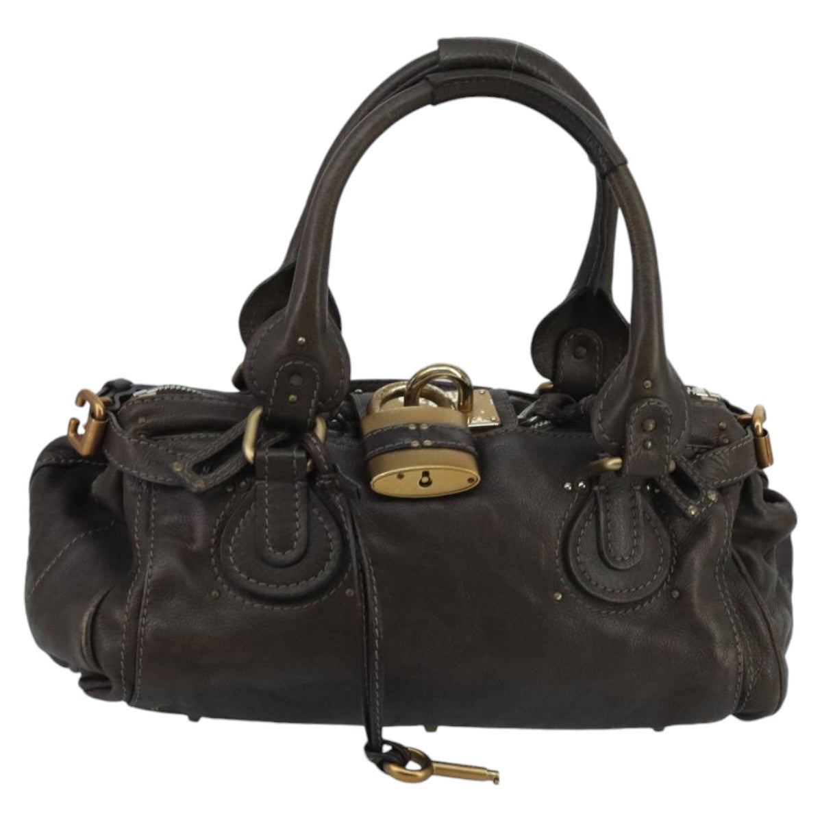 Chloe Paddington Hand Bag Leather Brown Gold Silver Auth am7143