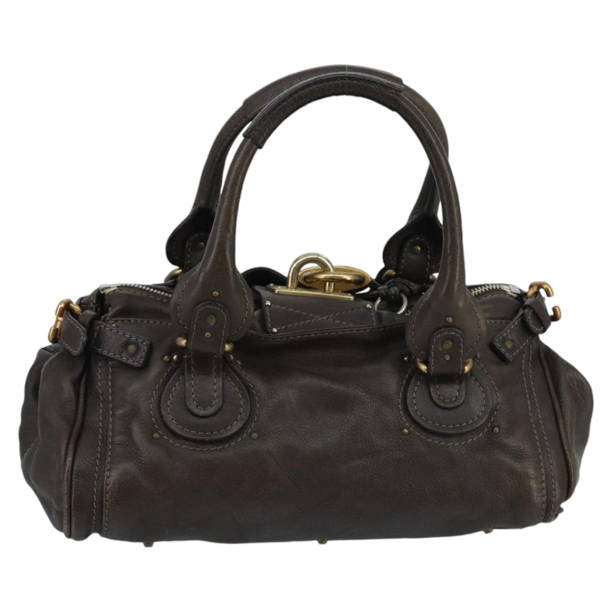 Chloe Paddington Hand Bag Leather Brown Gold Silver Auth am7143 - 0