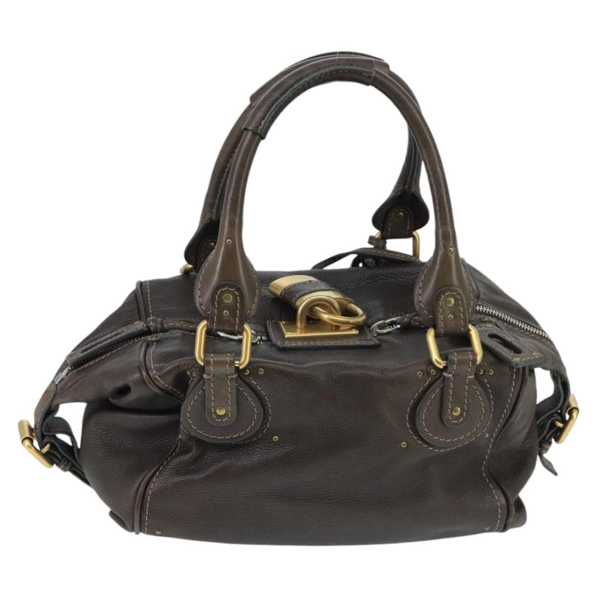 Chloe Paddington Hand Bag Leather Brown Gold Silver Auth am7144 - 0