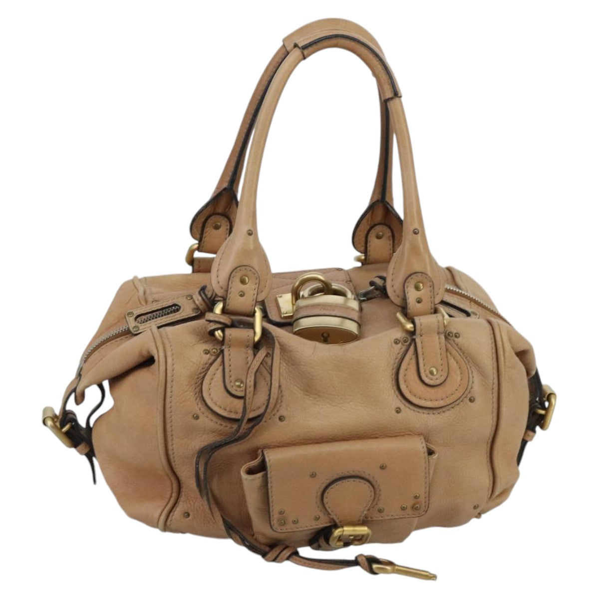 Chloe Paddington Hand Bag Leather Brown Gold Silver Auth am7146