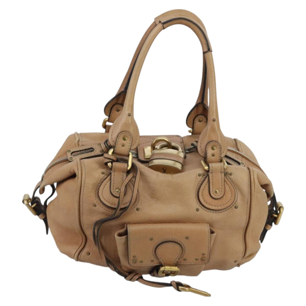 Chloe Paddington Hand Bag Leather Brown Gold Silver Auth am7146