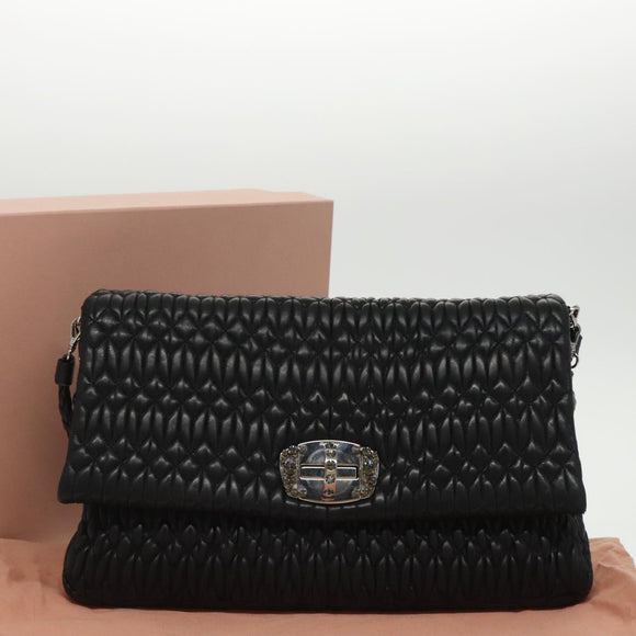 Miu Miu Matelasse Bijoux Shoulder Bag Leather Black Auth am7147SAV