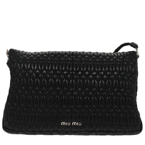 Miu Miu Matelasse Bijoux Shoulder Bag Leather Black Auth am7147SAV