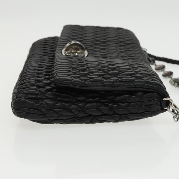 Miu Miu Matelasse Bijoux Shoulder Bag Leather Black Auth am7147SAV