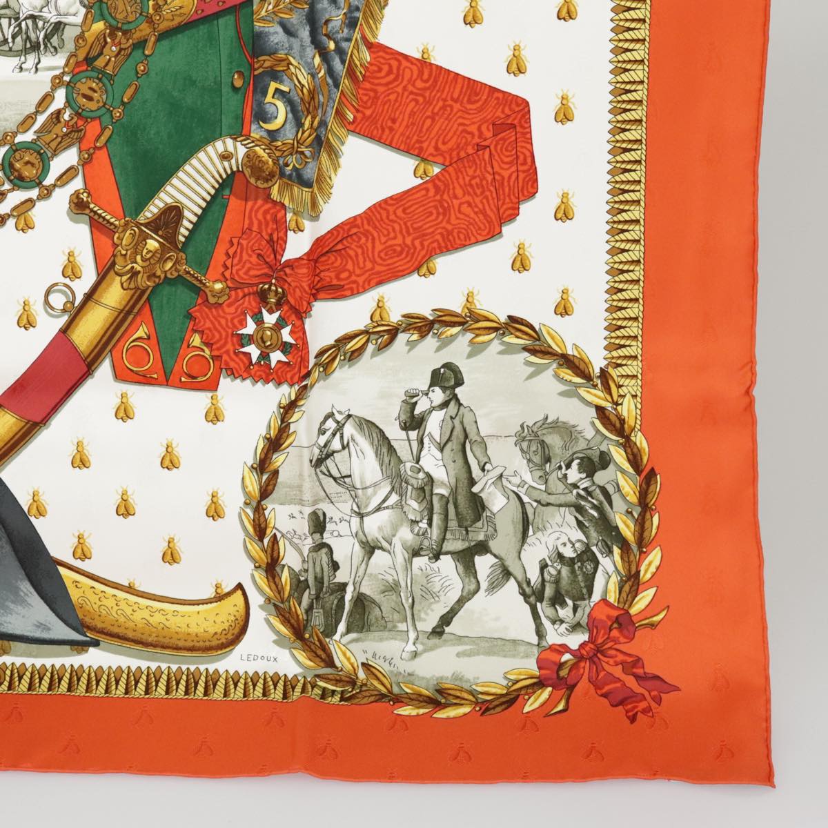 HERMES Carre 90 Scarf ""NAPOLEON"" Silk Orange Auth am7152