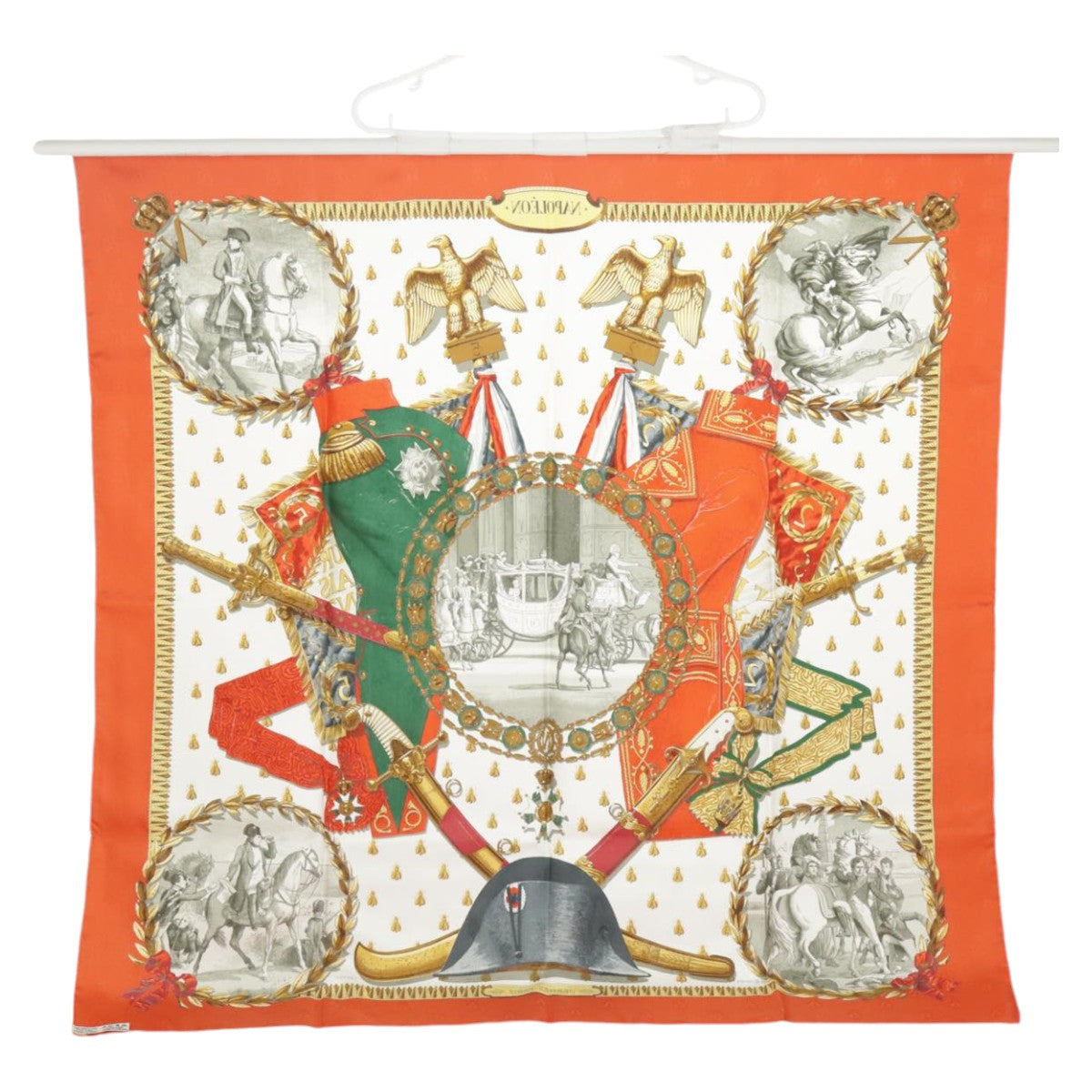 HERMES Carre 90 Scarf ""NAPOLEON"" Silk Orange Auth am7152 - 0