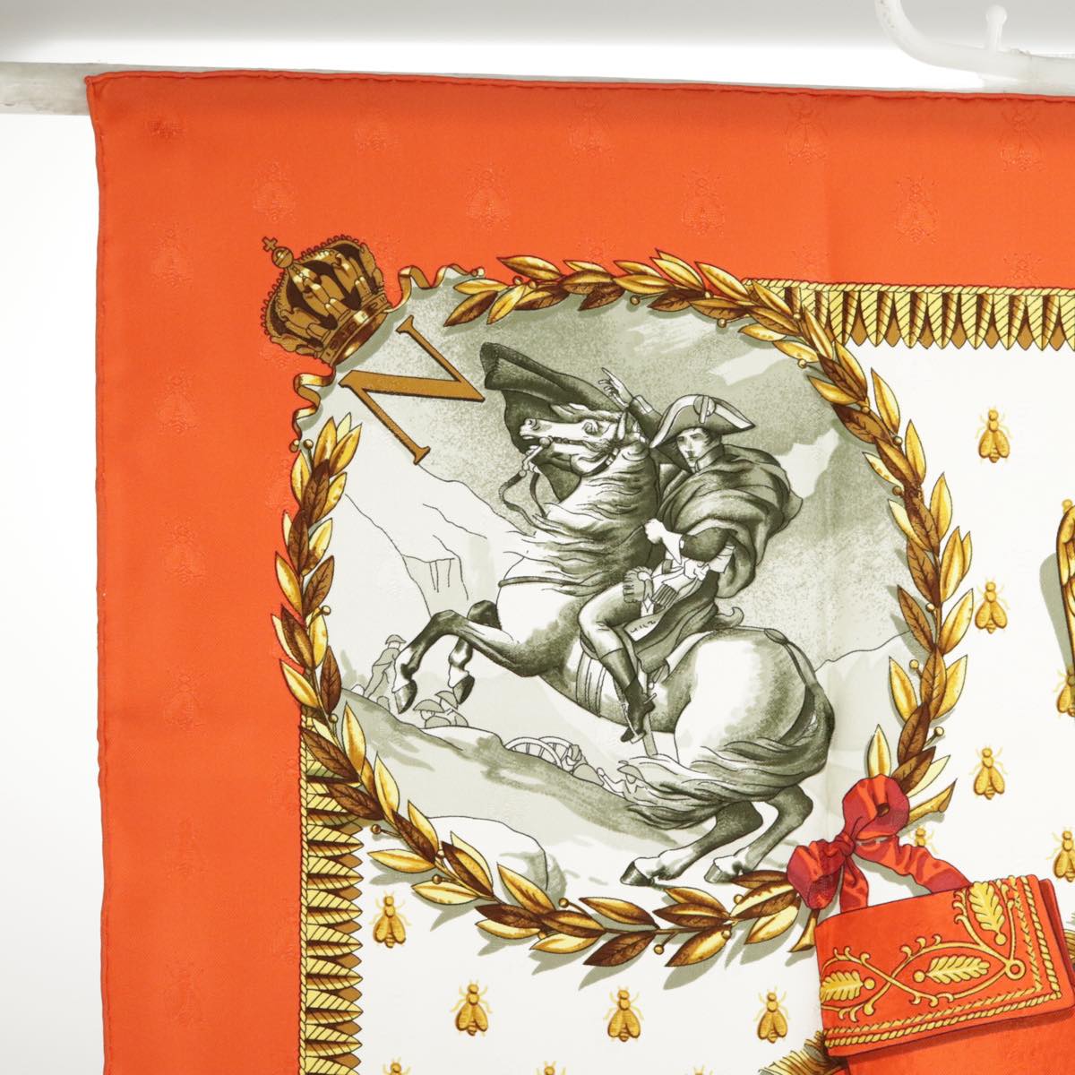 HERMES Carre 90 Scarf ""NAPOLEON"" Silk Orange Auth am7152