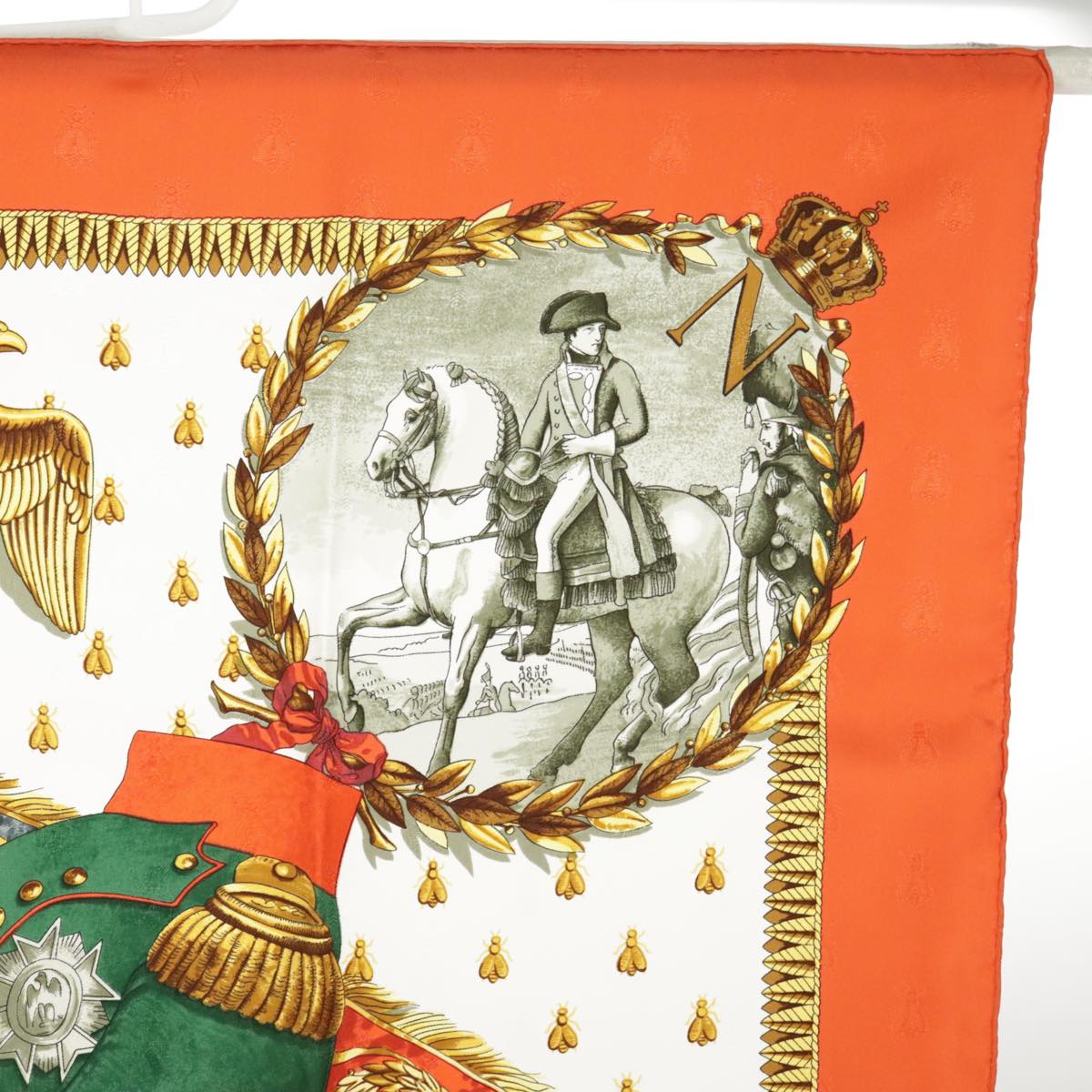 HERMES Carre 90 Scarf ""NAPOLEON"" Silk Orange Auth am7152