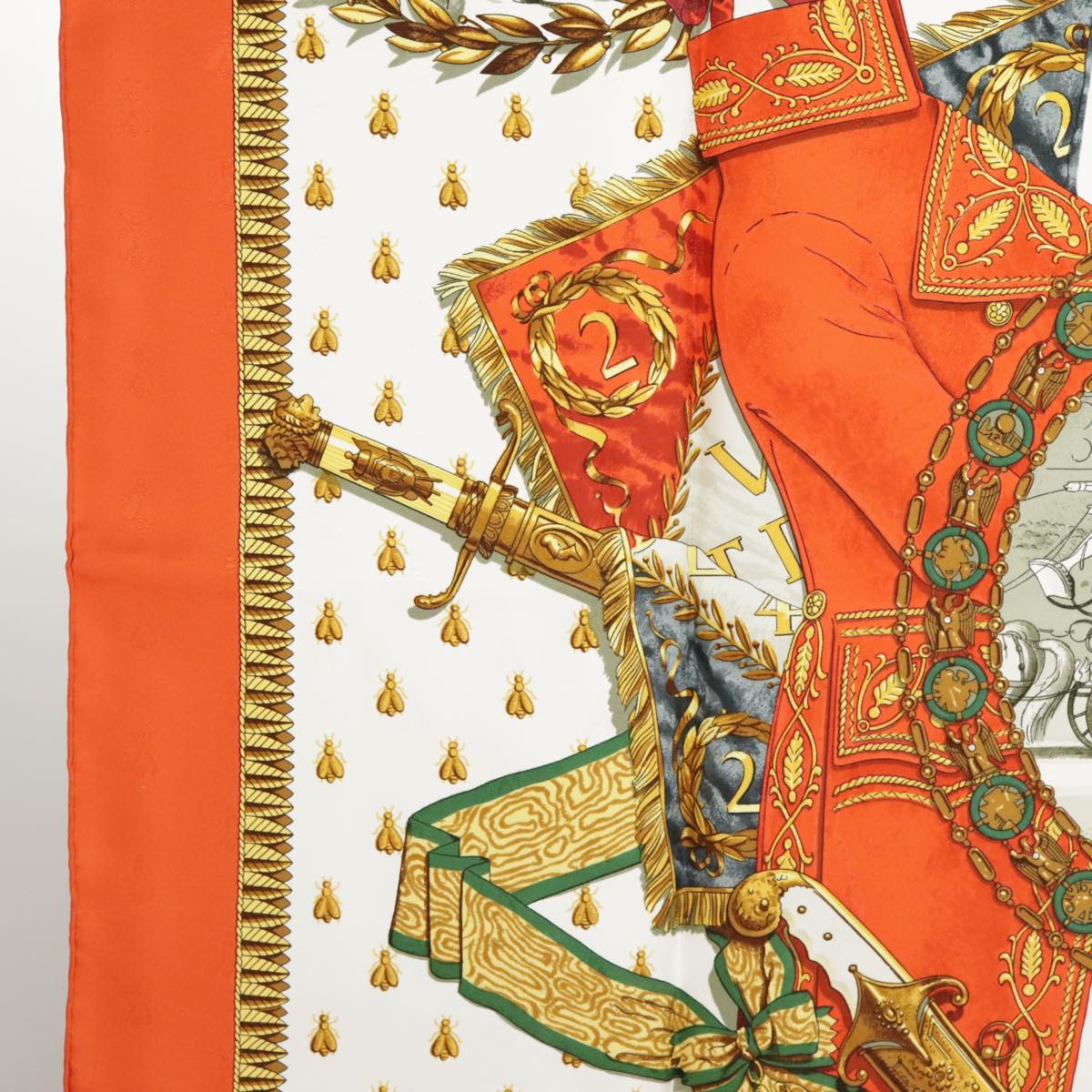 HERMES Carre 90 Scarf ""NAPOLEON"" Silk Orange Auth am7152