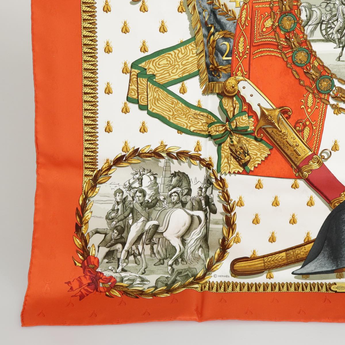 HERMES Carre 90 Scarf ""NAPOLEON"" Silk Orange Auth am7152