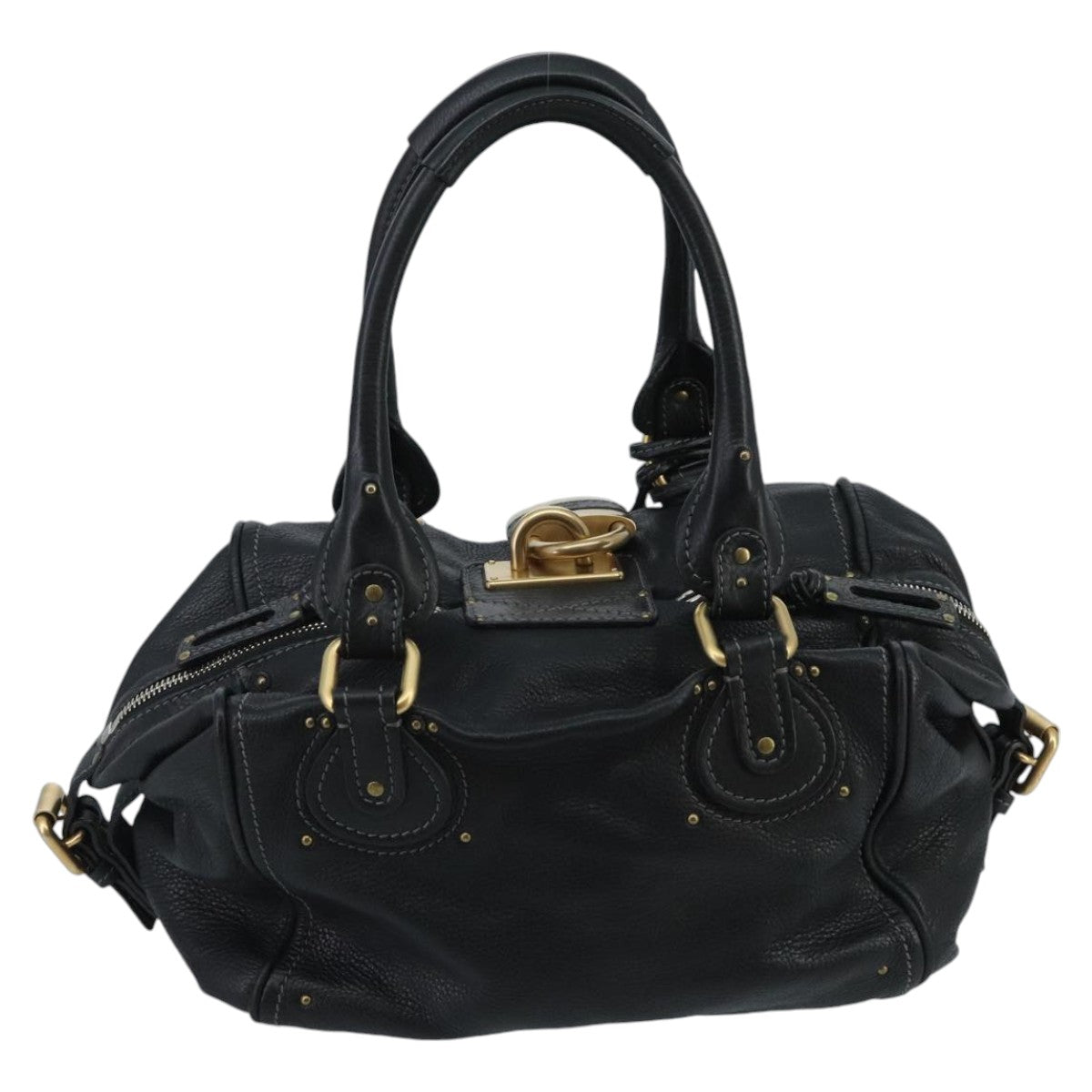 Chloe Paddington Hand Bag Leather Black Gold Silver Auth am7153 - 0