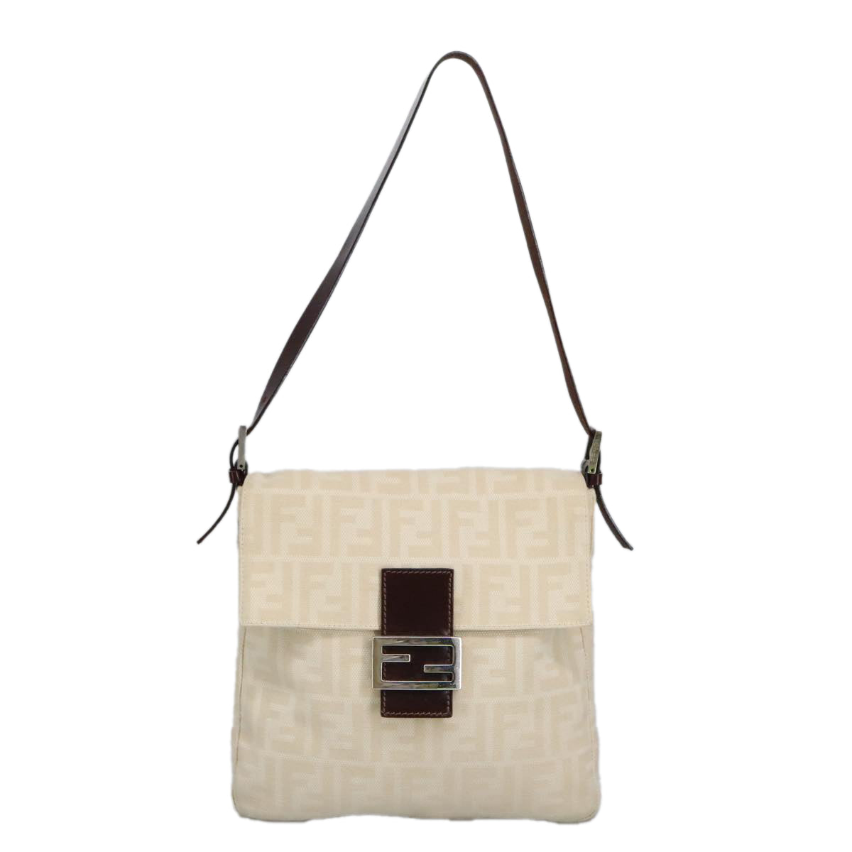 FENDI Zucca Canvas Mamma Baguette Shoulder Bag Beige Silver Auth am7156 - 0