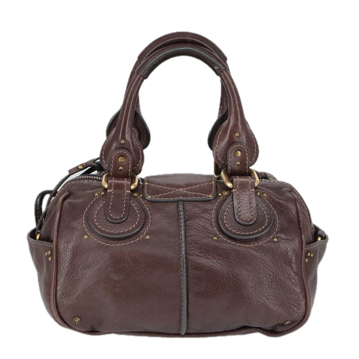 Chloe Paddington Hand Bag Leather Brown Gold Silver Auth am7160 - 0