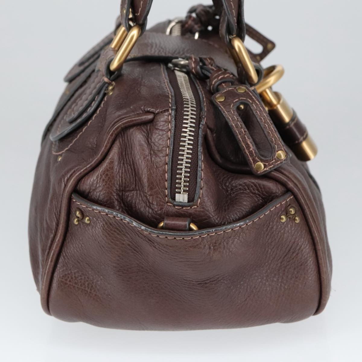 Chloe Paddington Hand Bag Leather Brown Gold Silver Auth am7160