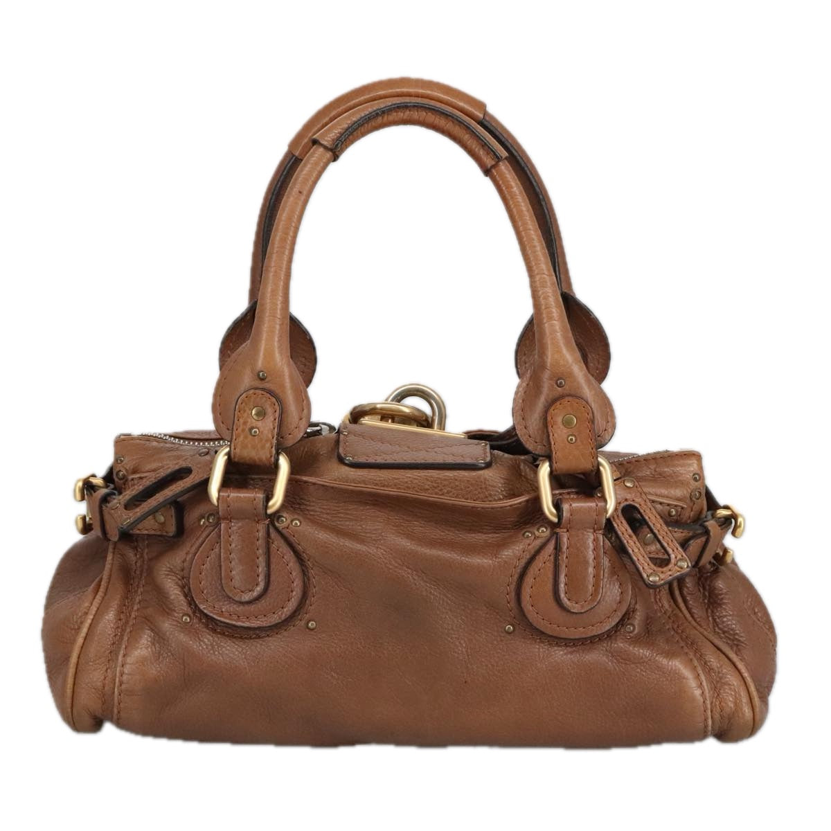 Chloe Paddington Hand Bag Leather Brown Gold Silver Auth am7161 - 0