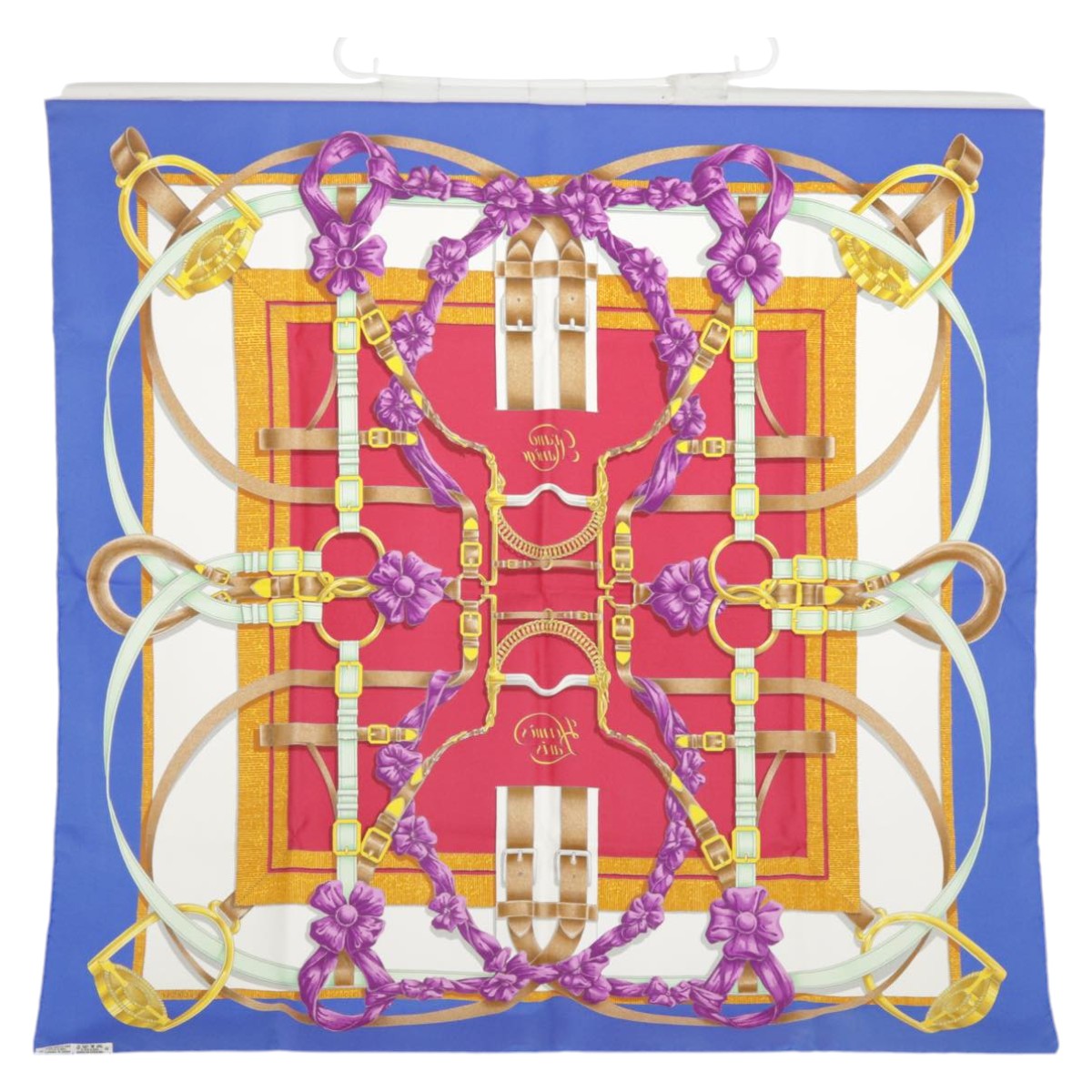 HERMES Carre 90 Scarf ""Grand Manege"" Silk Red Blue Auth am7162