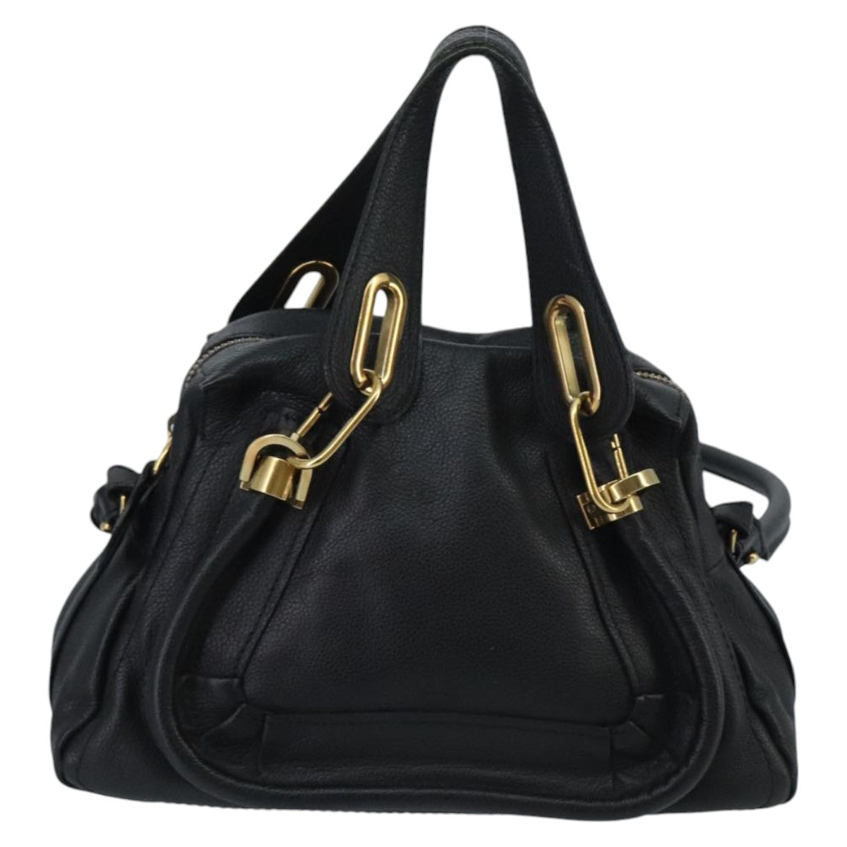 Chloe Paraty Hand Bag Leather 2way Black Gold Auth am7170 - 0