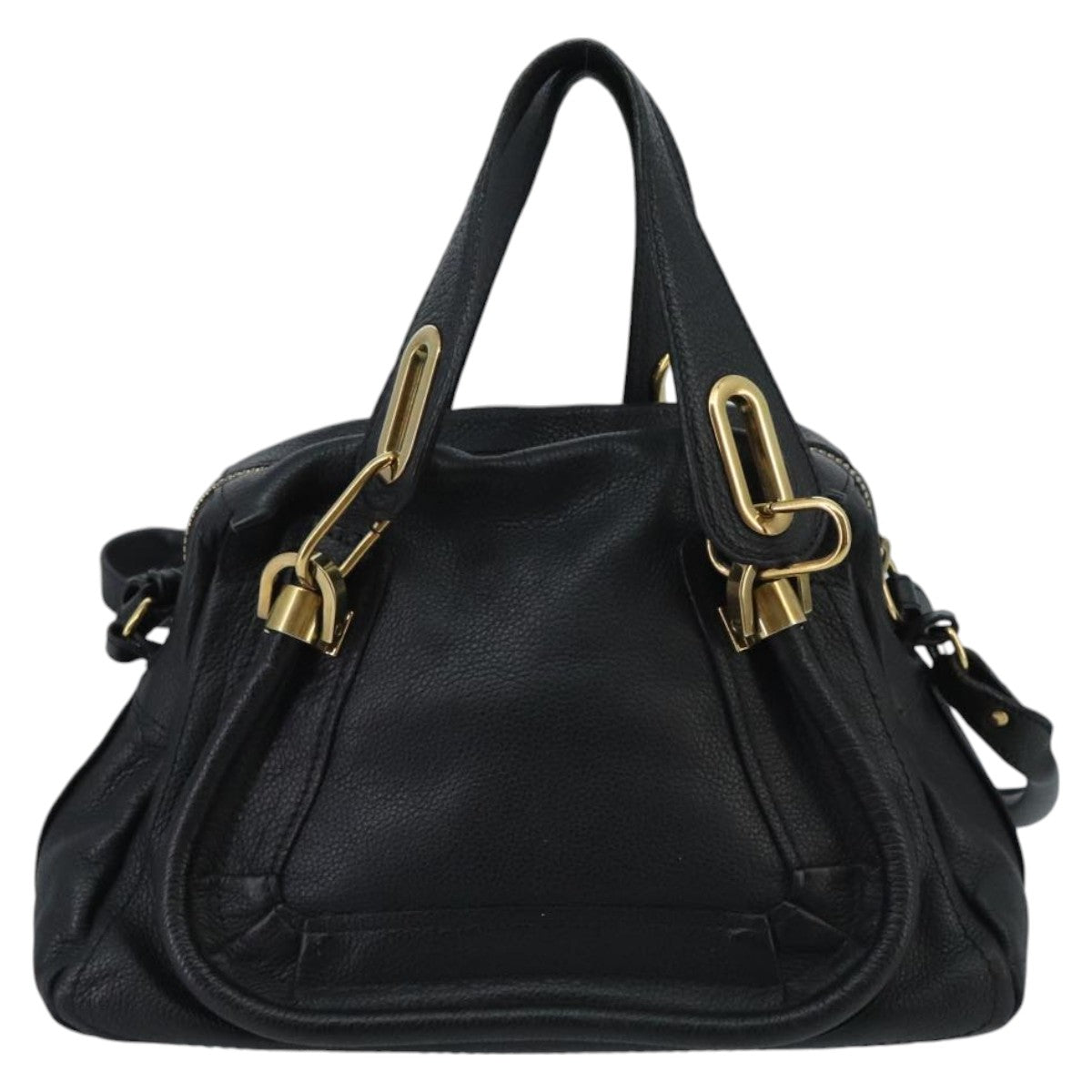 Chloe Paraty Hand Bag Leather 2way Black Gold Auth am7170