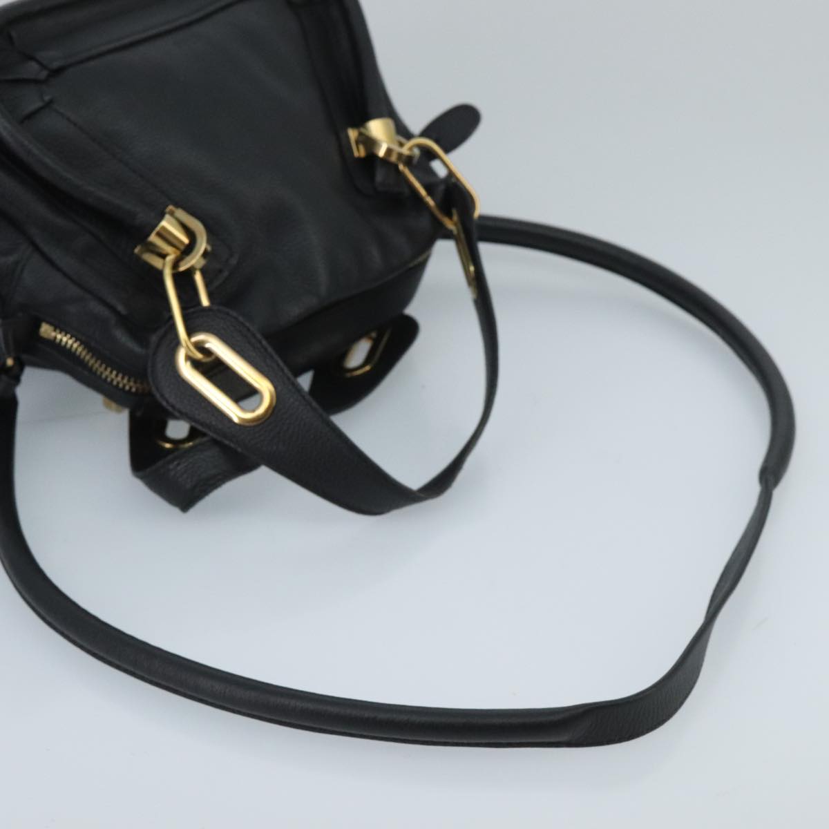 Chloe Paraty Hand Bag Leather 2way Black Gold Auth am7170