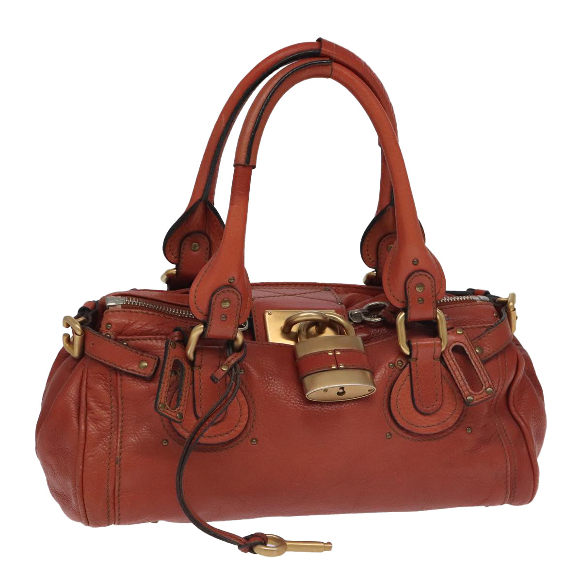 Chloe Paddington Hand Bag Leather Brown Gold Silver Auth am7171