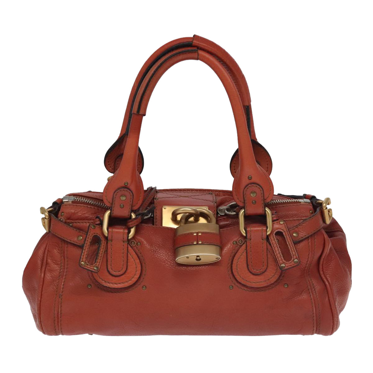 Chloe Paddington Hand Bag Leather Brown Gold Silver Auth am7171